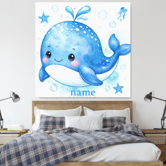 schattig kawaii walvis ontwerp canvas afdruk