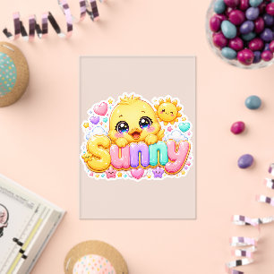 Schattig Kawaii Zonnig Kuiken Naam Pastel Roze Gla Acryl Uitnodigingen