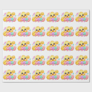 Schattig Kawaii Zonnig Kuiken Naam Pastel Roze Gla Cadeaupapier
