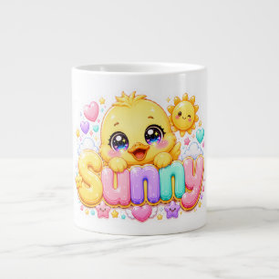 Schattig Kawaii Zonnig Kuiken Naam Pastel Roze Gla Extra Grote Beker
