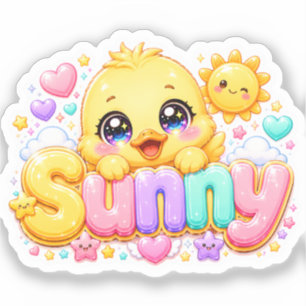Schattig Kawaii Zonnig Kuiken Naam Pastel Roze Gla Sticker