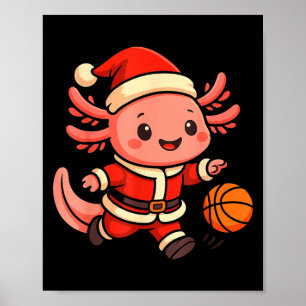 Schattig Kerst Axolotl Basketbalspeler Design Poster