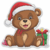Schattig kerst Beer met Santa Hat Sticker (Voorkant)