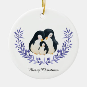 Schattig kerstfeest pinguïnfamilie keramisch ornament