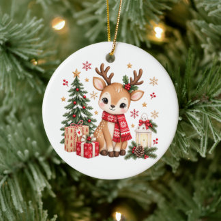 Schattig Kersthert met Kerstboom Keramisch Ornament