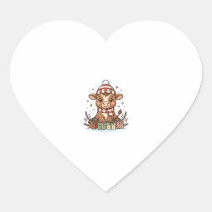 Schattig Kerstkalf Met Cadeaus Vintage Vector_1 Hart Sticker