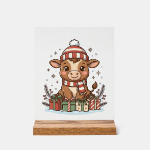 Schattig Kerstkalfs Met Cadeaus Vintage Vector_1 Acryl Bord