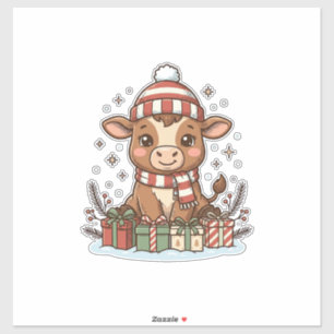 Schattig Kerstkalfs Met Cadeaus Vintage Vector_1 Sticker