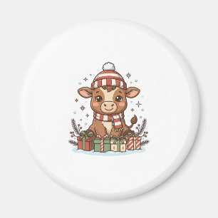 Schattig Kerstkalfsje Met Cadeaus Vintage Vector_1 Magneet