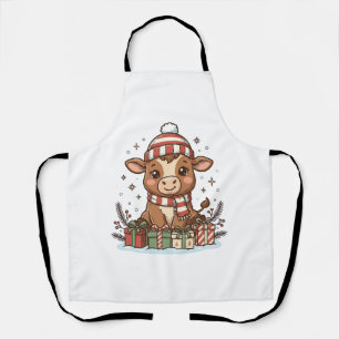Schattig Kerstkalfsje Met Cadeaus Vintage Vector_1 Schort