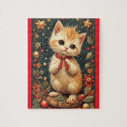 Schattig Kerstkatje Legpuzzel (Verticaal)