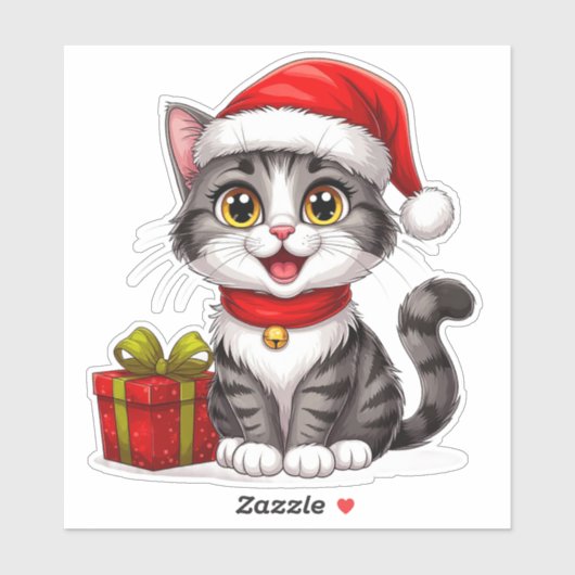 Schattig kerstkatje met kerstmuts sticker (Vel)