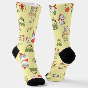 Schattig Kerstkattenpatroon – Feestelijke Vakantie Sokken