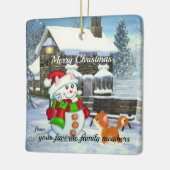 Schattig kerstkeramisch Ornament met sneeuwkatje (Links)