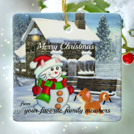 Schattig kerstkeramisch Ornament met sneeuwkatje