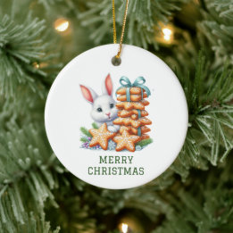 Schattig Kerstkonijn Keramisch Ornament
