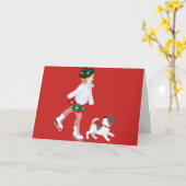 Schattig Kerstmeisje & Hond Kaart (Gele Bloem)