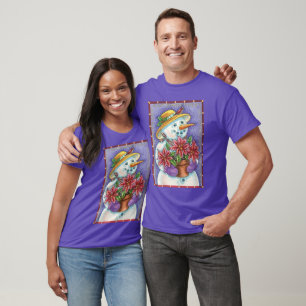 Schattig Kerstmeisje Sneeuwman met Poinsettia T-shirt