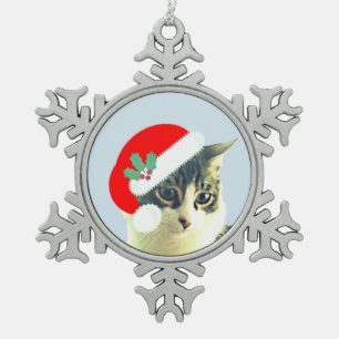 Schattig Kerstmis Merlin Kat Kattengezicht Tin Sneeuwvlok Ornament