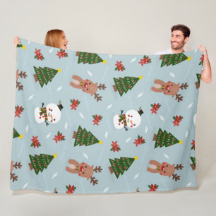 Schattig Kerstpatroon Sneeuwman, Rendier & Boom Fleece Deken