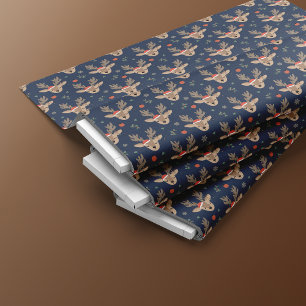 Schattig Kerstrendier Naadloos Patroon Blauw Stof
