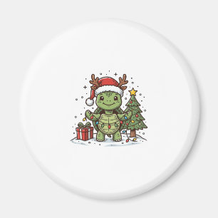Schattig Kerstschildpad Vintage Gravure Shirt Ontw Magneet