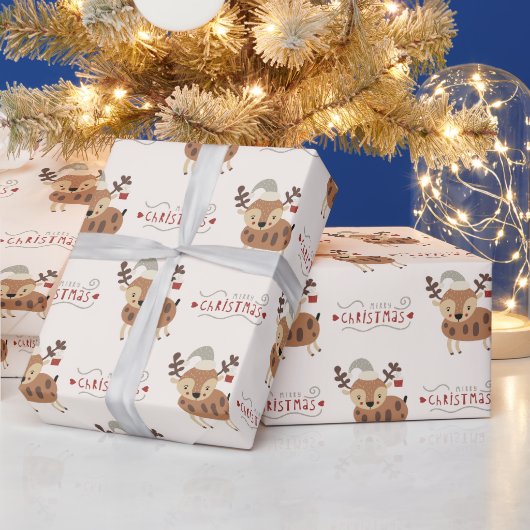 Schattig Kerstscript met rendieren Cadeaupapier (Feestdagen)