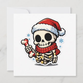 Schattig Kerstskelet met Suikerstok Kawaii Bedankkaart