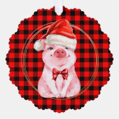 Schattig Kerstvarken Met Buffalo Geruite Rode Grap Ornament Kaart (Voorkant)