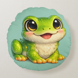 Schattig kikkerontwerp met grote ogen Kawaii Rond Kussen