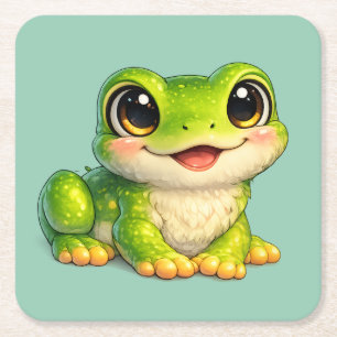 Schattig kikkerontwerp met grote ogen Kawaii Vierkante Kartonnen Onderzetter