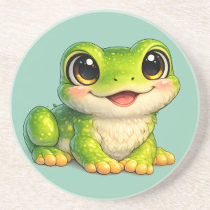 Schattig kikkerontwerp met grote ogen Kawaii Zandsteen Onderzetter
