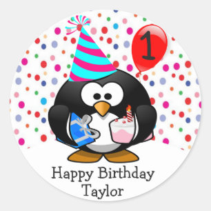 Schattig Kind 1e Verjaardag Pinguïn Ronde Sticker