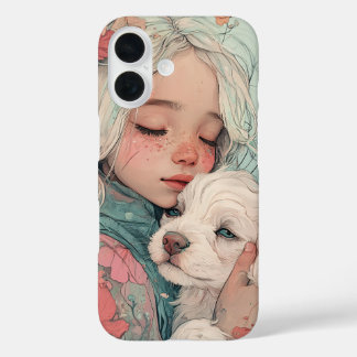 Schattig Kind & Puppy Illustratie Hoesje voor iPho