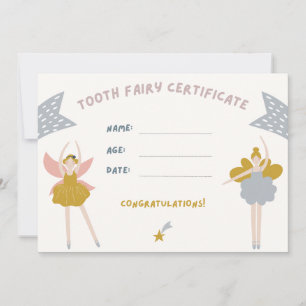 Schattig Kinderen Tand Fairy Certificaat Kaart