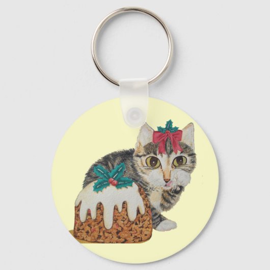schattig kitten grijs tafeltje door op paw kerst t sleutelhanger (Voorkant)