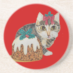 schattig kitten grijs tafeltje door op paw kerst t zandsteen onderzetter