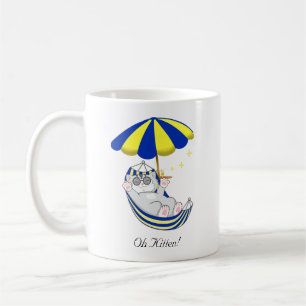 Schattig Kitten in Blauwe & Gele Hangmat Koffiemok