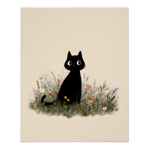 Schattig Kitten in Bloemen Cottagecore Esthetiek Perfect Poster