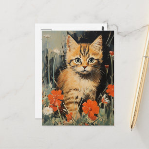 Schattig Kitten in Bloemen  Schilderen Briefkaart