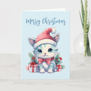 Schattig Kitten in een Kerstmannenhoed Kerstmis Feestdagen Kaart