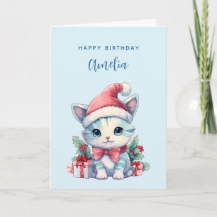 Schattig Kitten in een Kerstmannenhoed Kerstmis Ve Kaart
