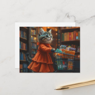 Schattig Kitten in Oranje Jurk Boodschappen Doen Briefkaart