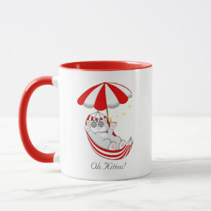 Schattig Kitten in Rode & Witte Hangmat Mok