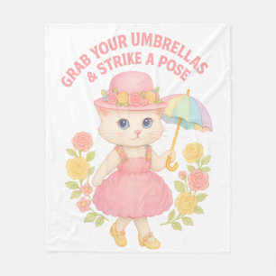 Schattig Kitten in Roze Jurk – Paraplu Pose Fleece Deken