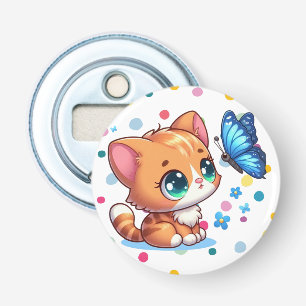 Schattig kitten/kat & vlinder button flesopener
