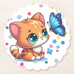 Schattig kitten/kat & vlinder kartonnen onderzetters