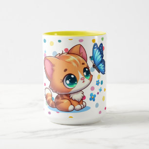 Schattig kitten/kat & vlinder mok
