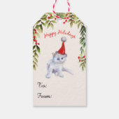 Schattig Kitten Merry Christmas Cat Lovers Rood Cadeaulabel (Achterkant)