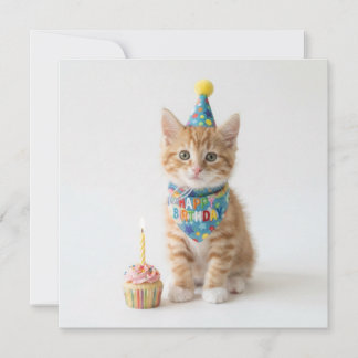 Schattig kitten met een cupcake. Gefeliciteerd met Feestdagenkaart